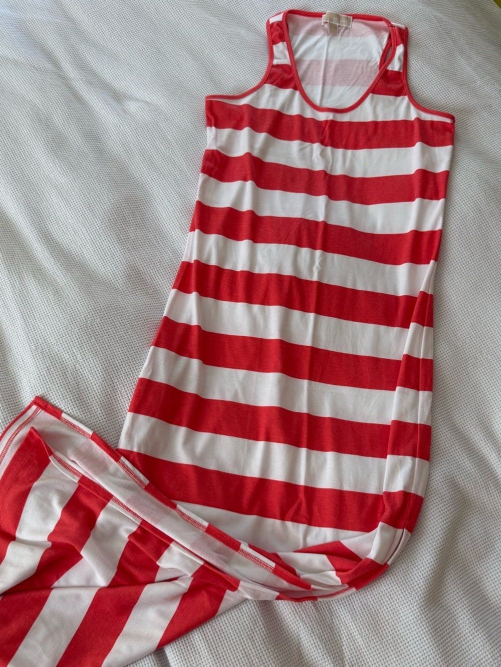 Michael Kors Orange and White Striped Maxi Dress